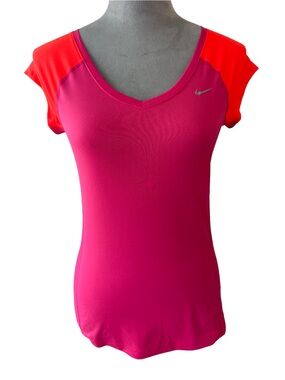 Nike Dri-FIT Women's XS Running Shirt Magenta Pink Orange Cap Sleeve V-Neck